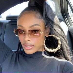 Women Men Sunglasses Rimless‎ Luxury Retro Shades Square Gold Metal Lentes Gafas